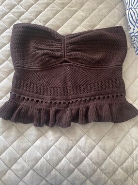 aerie Strapless Knit Ruffle Hem Tube Top - Brown